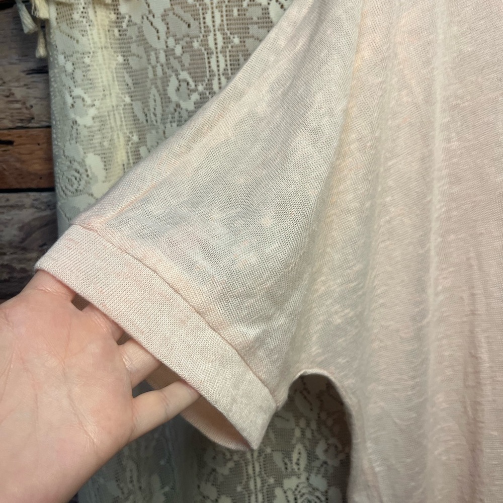 Halara Asymmetrical Split Hem Oversized Sheer Pink Top (126) - Picture 3 of 7